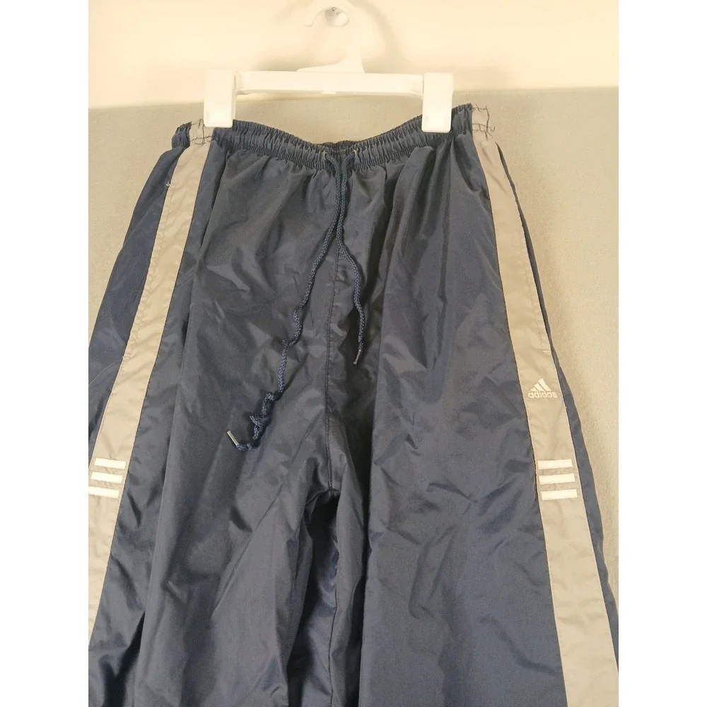 Vintage 90s Adidas Fleece Lined Track Pants Size Large Navy/White Ankle Zip!!